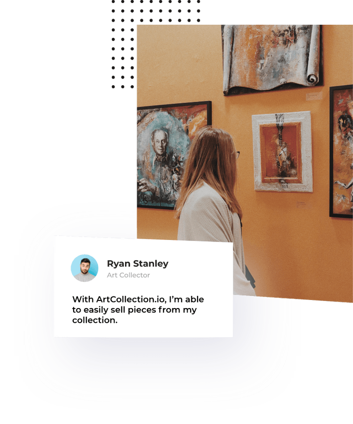 A group of people buying art at an international art fair.