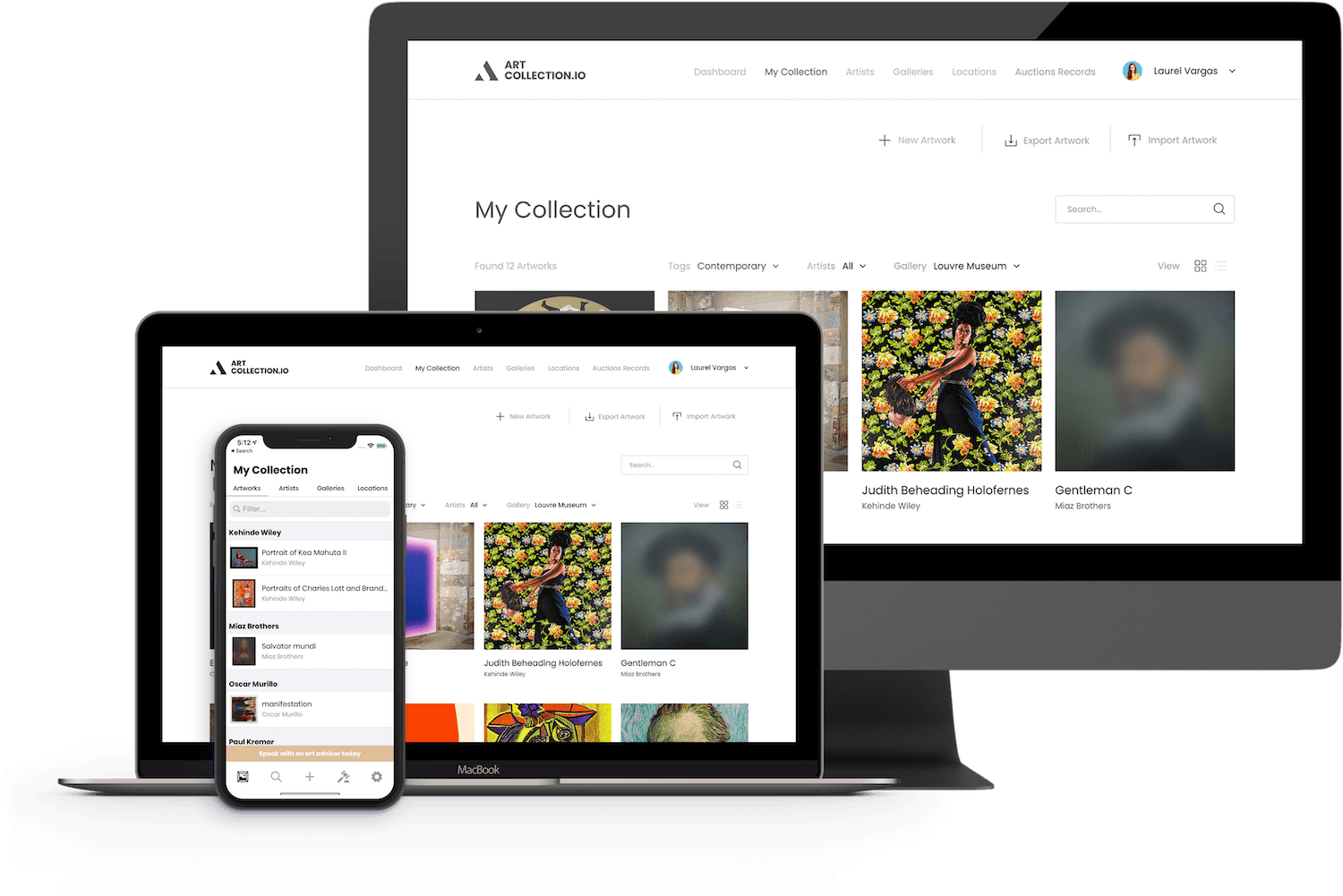 ArtCollection.io on desktop, tablet, and mobile devices