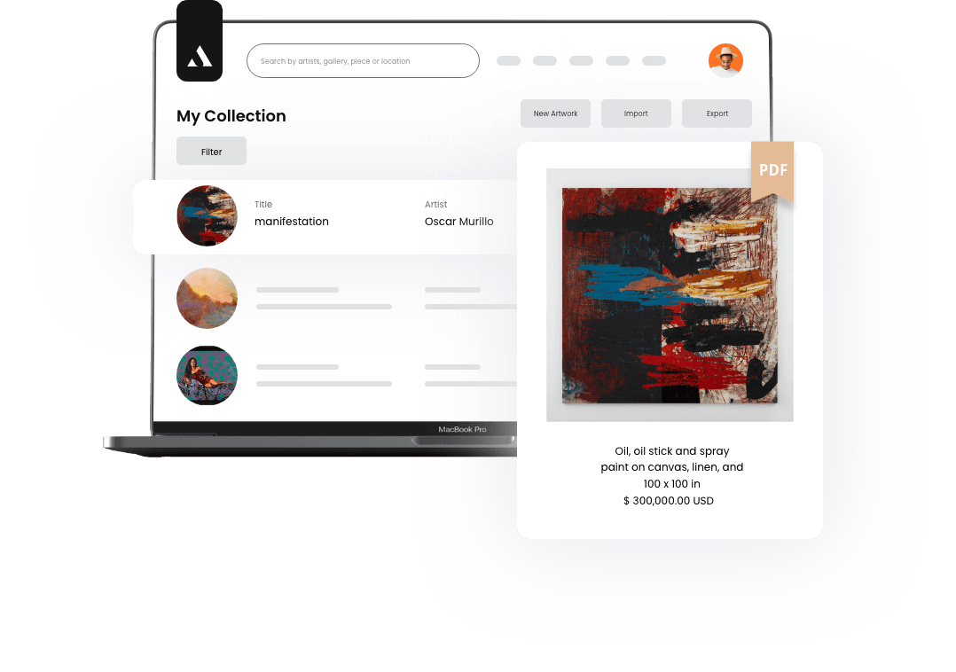 A screenshot showing ArtCollection.io's powerful financial inventory reports.